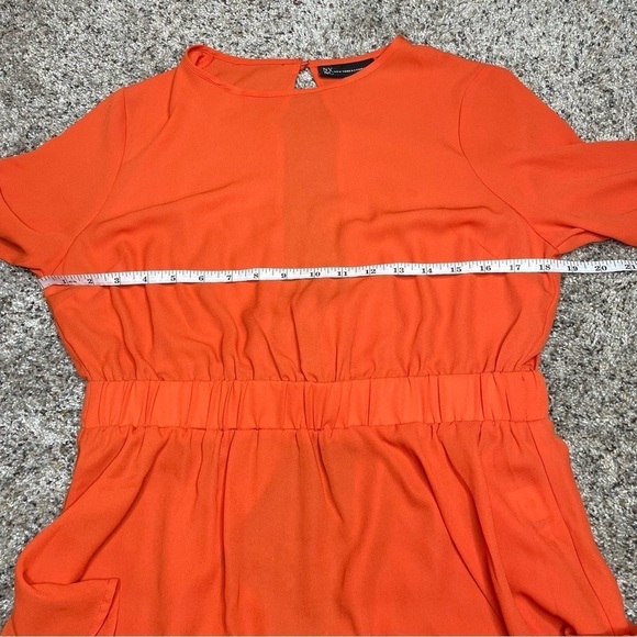 New York & Company Orange Chiffon Long Sleeve Tie Back Top Blouse Small - Picture 9 of 11